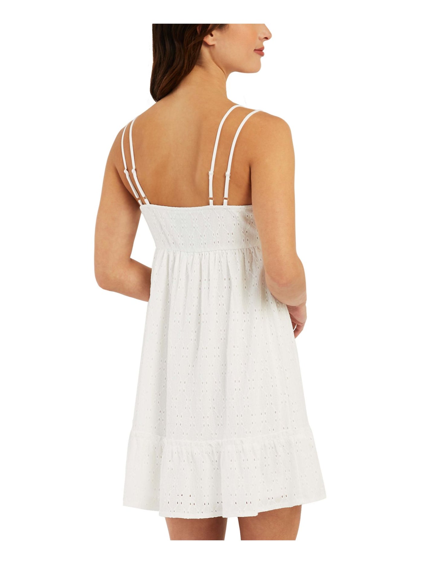 BCX Womens White Eyelet Ruffled Pullover Lined Spaghetti Strap Sweetheart Neckline Short Party A-Line Dress Juniors XL