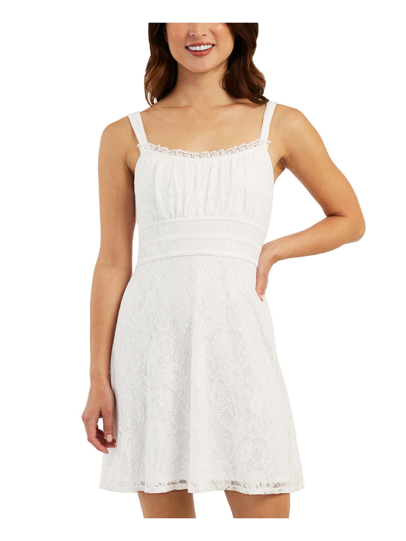 BCX Womens White Lined Pullover Sleeveless Scoop Neck Short Fit + Flare Dress Juniors M