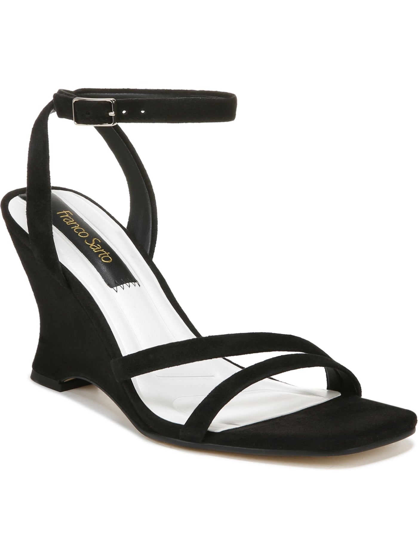 FRANCO SARTO Womens Black Ankle Strap Adjustable Franca Square Toe Block Heel Buckle Leather Dress Heeled Sandal 10 M