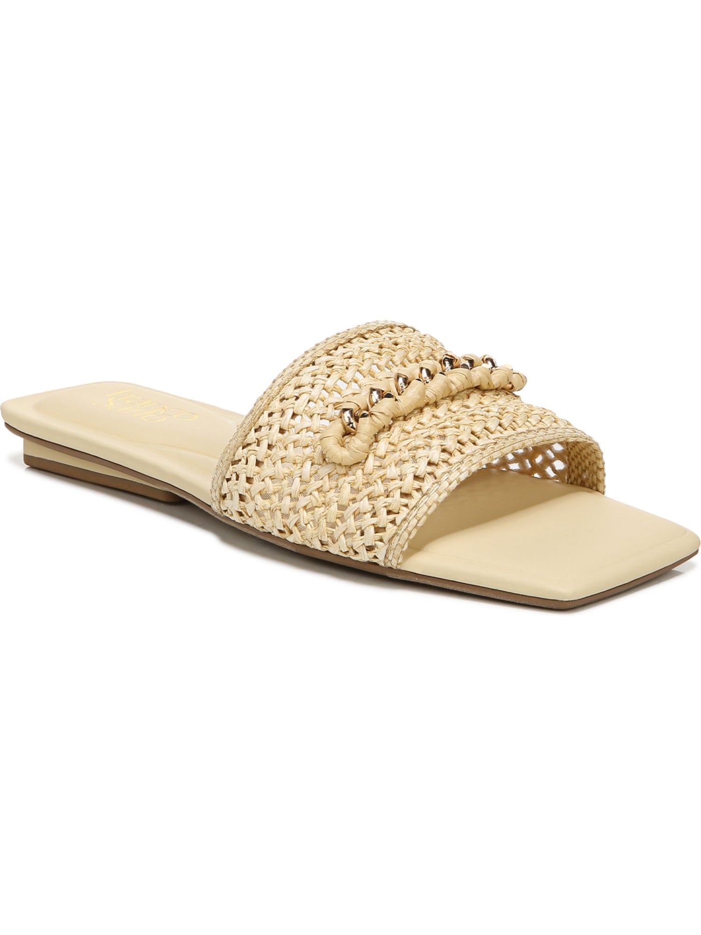 FRANCO SARTO Womens Beige Chain Cushioned Woven Caven Square Toe Slip On Slide Sandals 6 M