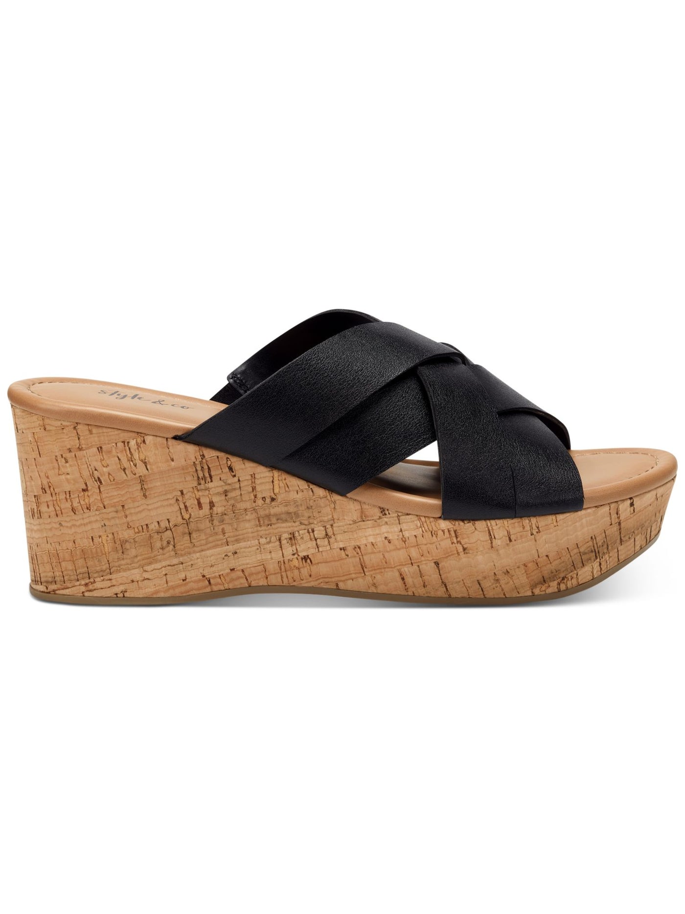STYLE & COMPANY Womens Black 1-1/2" Platform Comfort Woven Violettee Round Toe Wedge Slip On Heeled Sandal 8 M
