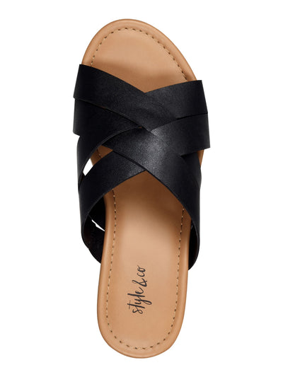 STYLE & COMPANY Womens Black 1-1/2" Platform Comfort Woven Violettee Round Toe Wedge Slip On Heeled Sandal 9 M