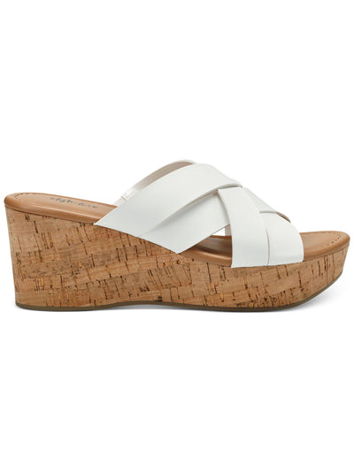 STYLE & COMPANY Womens White Cork-Like 1-1/2" Platform Cushioned Stretch Woven Violettee Round Toe Wedge Slip On Heeled Sandal 9 M