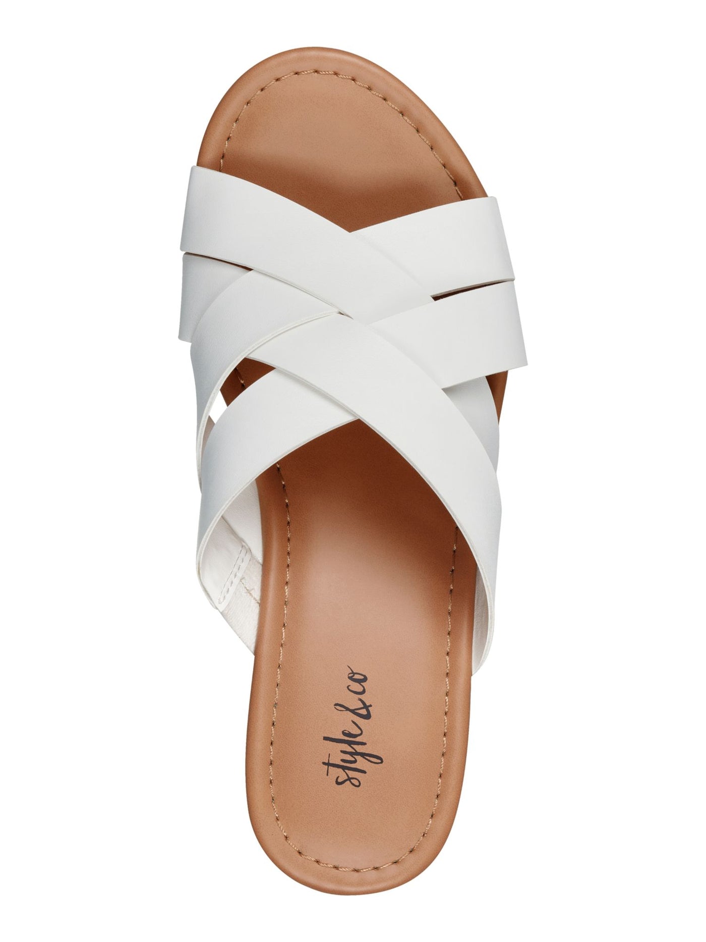 STYLE & COMPANY Womens White Cork-Like 1-1/2" Platform Cushioned Stretch Woven Violettee Round Toe Wedge Slip On Heeled Sandal 7.5 M