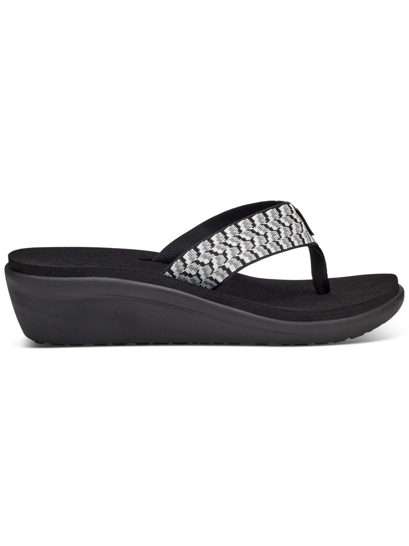 TEVA Womens Black Printed Antimicrobial Quickdry Voya Round Toe Platform Slip On Thong Sandals Shoes 11
