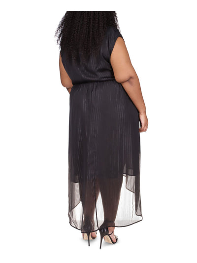 MICHAEL MICHAEL KORS Womens Black Sheer Tie Keyhole Closure Grommets Sleeveless Round Neck Maxi Hi-Lo Dress Plus 3X