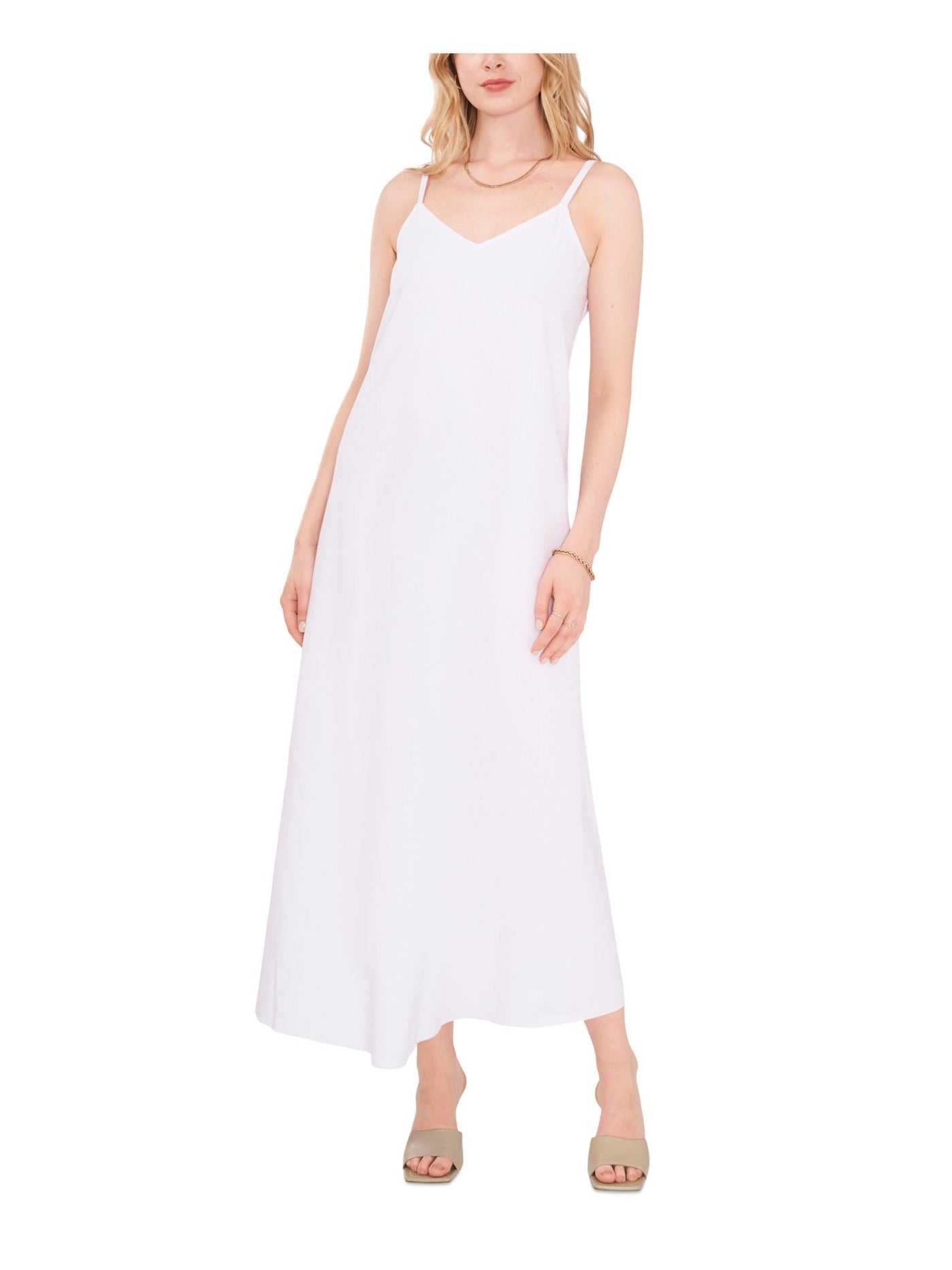VINCE CAMUTO Womens White Sleeveless V Neck Maxi Shift Dress XS