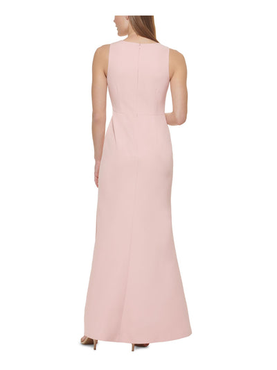 ELIZA J Womens Pink Zippered Ruffled Front Slit Lined Sleeveless Jewel Neck Full-Length Formal Gown Dress 4