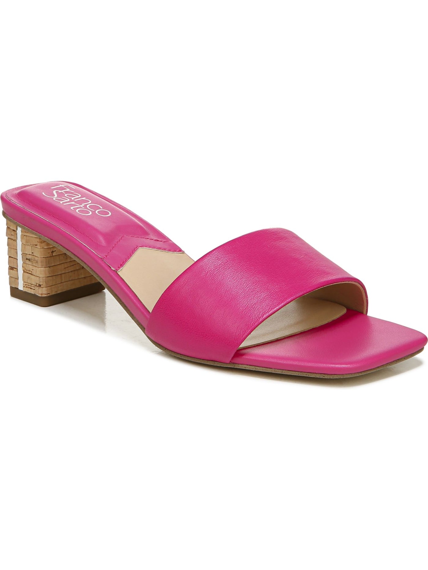 FRANCO SARTO Womens Pink Padded Cruella Open Toe Block Heel Slip On Leather Slide Sandals Shoes 7.5 M
