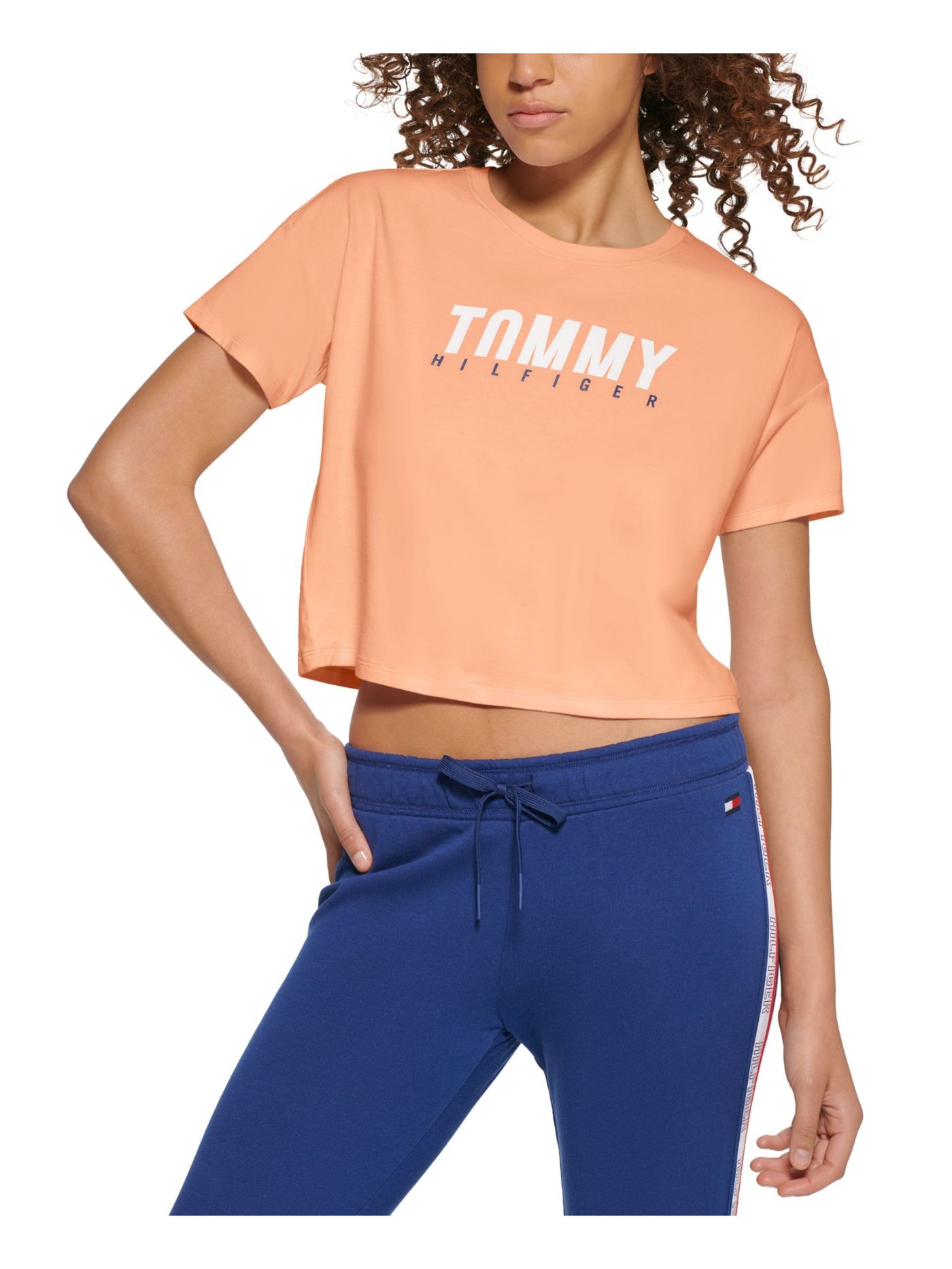 TOMMY HILFIGER SPORT Womens Coral Short Length Logo Graphic Short Sleeve Crew Neck T-Shirt XL