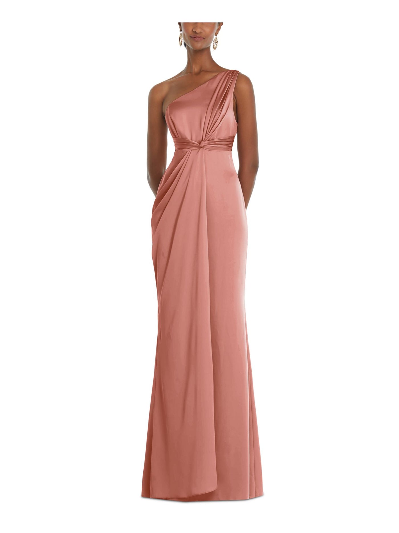 DESSY COLLECTION Womens Pink Twist Front Zippered Pleated Draped Skirt Lined Sleeveless Asymmetrical Neckline Full-Length Formal Gown Dress 8