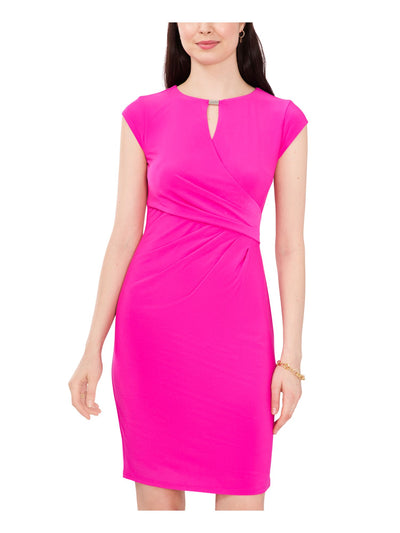 MSK Womens Pink Zippered Gathered Cap Sleeve Keyhole Above The Knee Party Faux Wrap Dress L