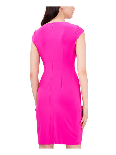 MSK Womens Pink Zippered Gathered Cap Sleeve Keyhole Above The Knee Party Faux Wrap Dress L
