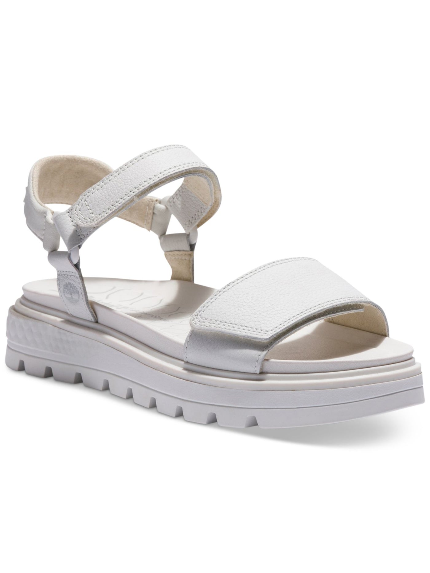 TIMBERLAND Womens White Comfort Ankle Strap Ray City Round Toe Wedge Leather Sandals Shoes 8.5