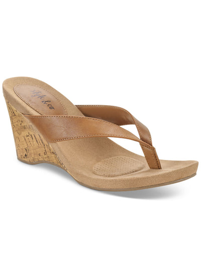 STYLE & COMPANY Womens Brown Padded Chicklet Round Toe Wedge Slip On Heeled Thong Sandals 8.5 M