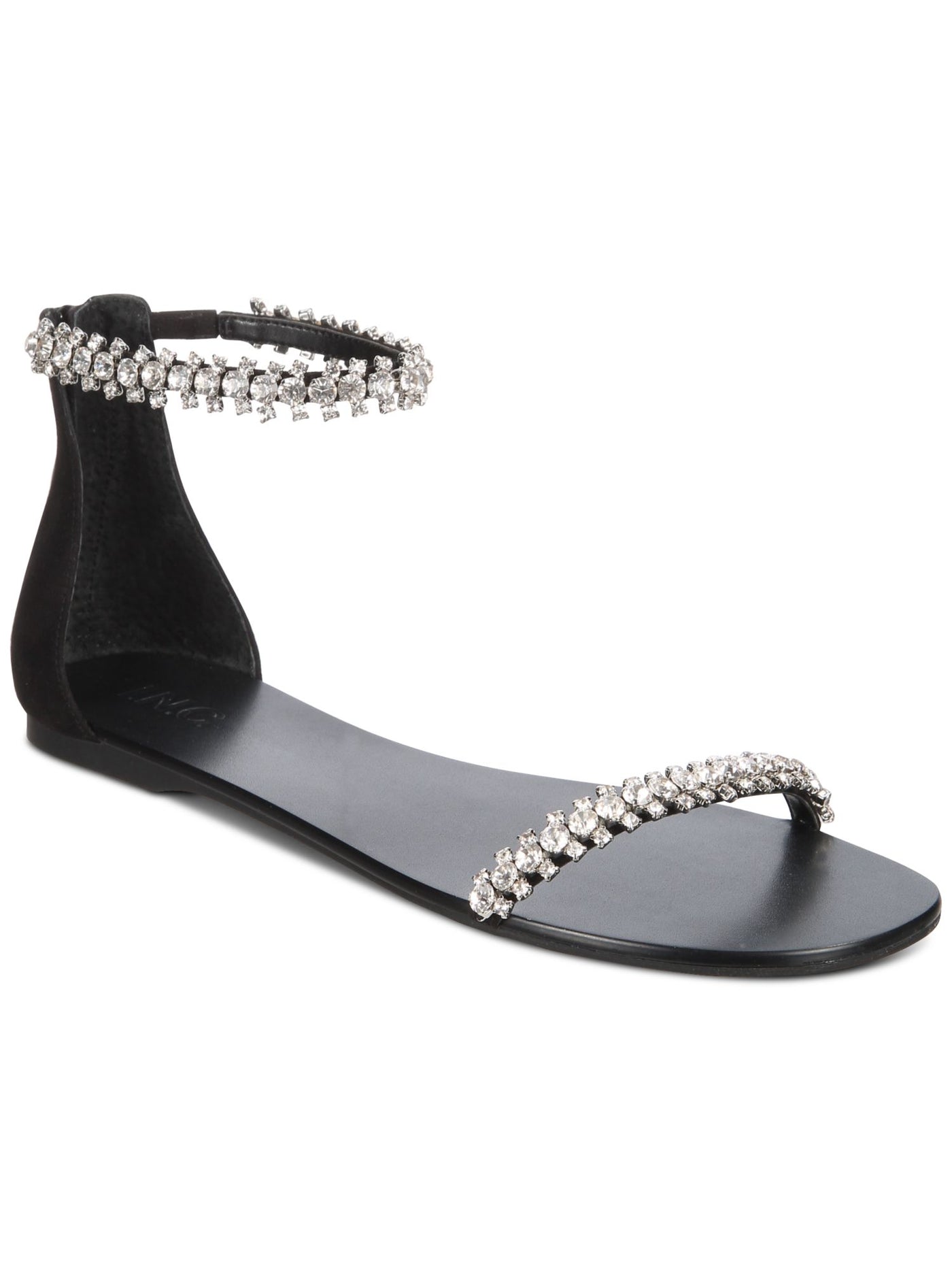 INC Womens Black Ankle Strap Gem Accent Givele Round Toe Zip-Up Sandals Shoes 8 M