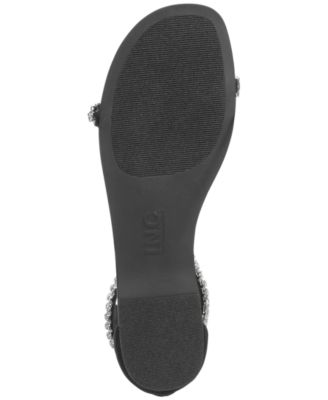 INC Womens Black Ankle Strap Gem Accent Givele Round Toe Zip-Up Sandals Shoes M