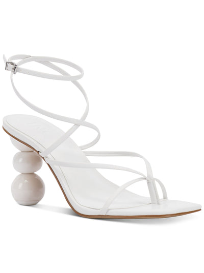 INC Womens White Strappy Stacked Sphere Metallic Accent Heel Padded Ankle Strap Lilliana Square Toe Sculpted Heel Buckle Heeled Sandal 12 M
