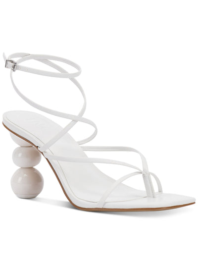 INC Womens White Strappy Stacked Sphere Metallic Accent Heel Padded Ankle Strap Lilliana Square Toe Sculpted Heel Buckle Heeled Sandal 8 M