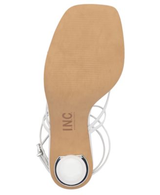 INC Womens White Strappy Stacked Sphere Metallic Accent Heel Padded Ankle Strap Lilliana Square Toe Sculpted Heel Buckle Heeled M