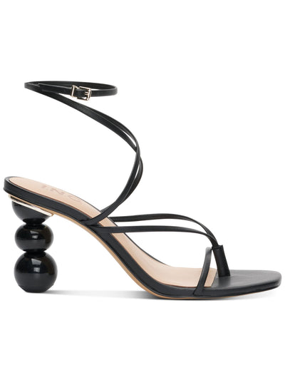 INC Womens Black Strappy Stacked Sphere Metallic Accent Heel Padded Adjustable Ankle Strap Lilliana Square Toe Sculpted Heel Buckle Heeled Sandal 11 M