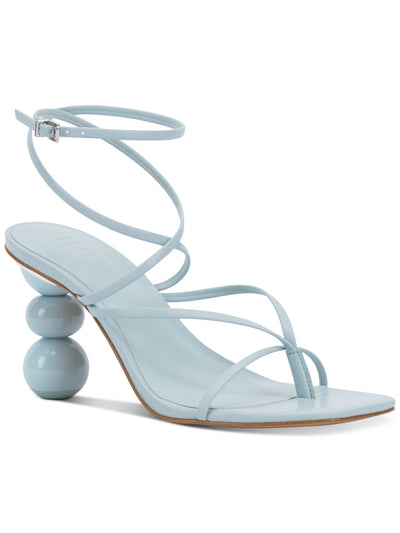 INC Womens Blue Strappy Stacked Sphere Metallic Accent Heel Padded Ankle Strap Lilliana Square Toe Sculpted Heel Buckle Heeled Sandal 5.5