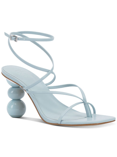 INC Womens Light Blue Strappy Stacked Sphere Metallic Accent Heel Padded Ankle Strap Lilliana Square Toe Sculpted Heel Buckle Heeled Sandal 8.5 M