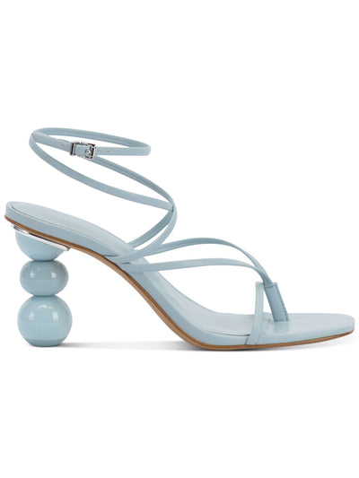 INC Womens Light Blue Strappy Stacked Sphere Metallic Accent Heel Padded Ankle Strap Lilliana Square Toe Sculpted Heel Buckle Heeled Sandal 10 M