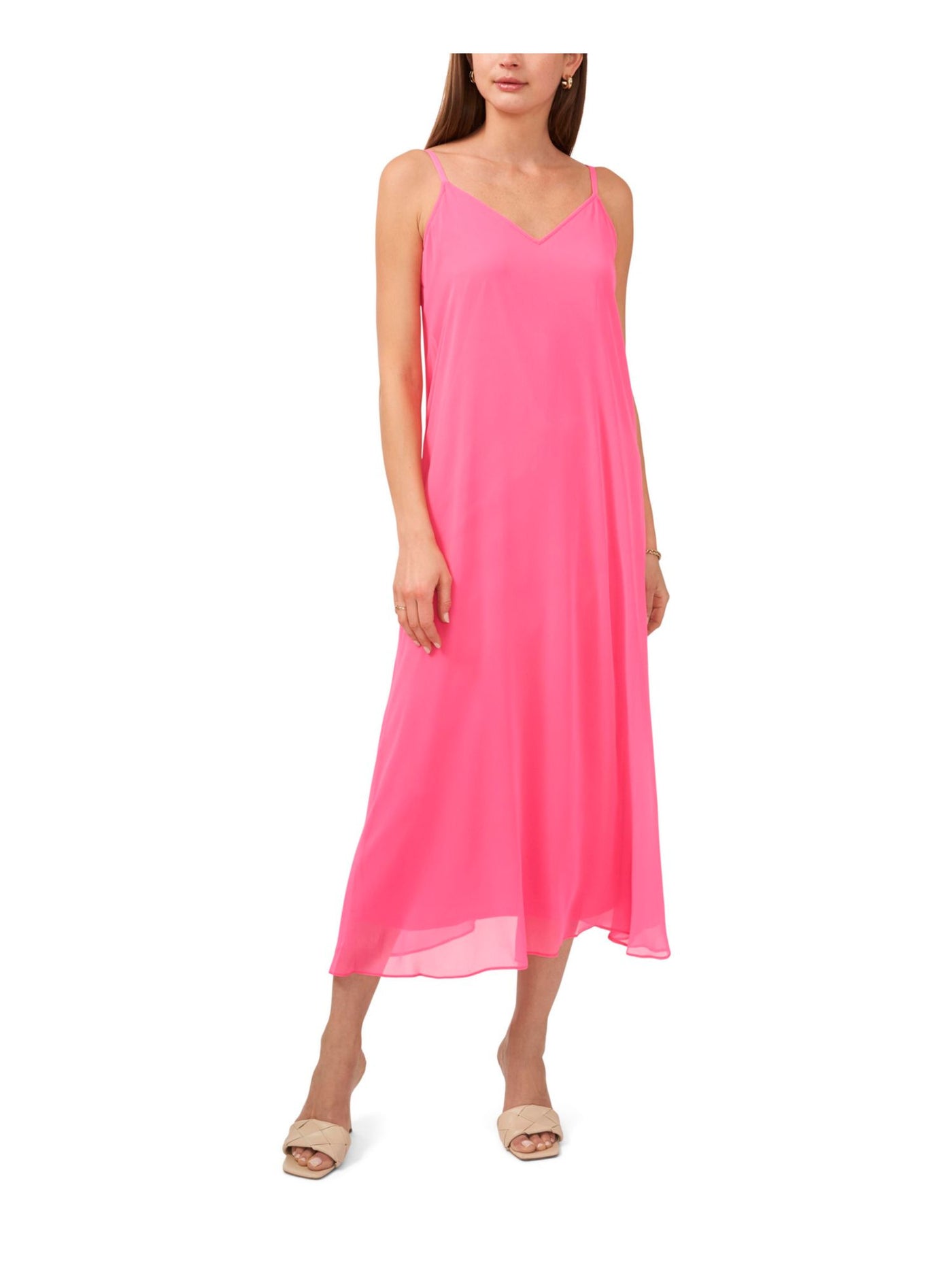 VINCE CAMUTO Womens Pink Lined Pullover Spaghetti Strap V Neck Midi Shift Dress XS