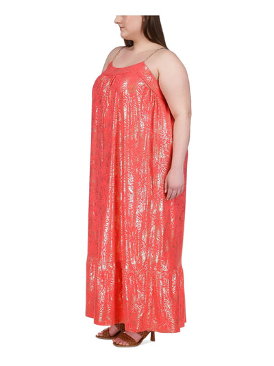 MICHAEL MICHAEL KORS Womens Coral Sleeveless Scoop Neck Maxi Shift Dress Plus 3X