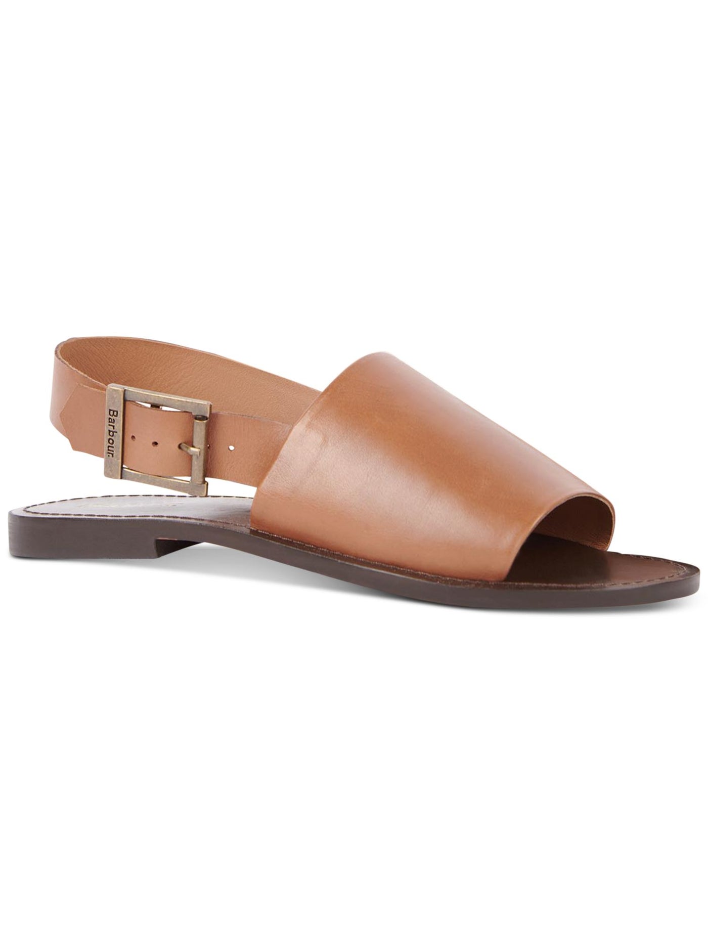 BARBOUR Womens Brown 0.5 Heel Adjustable Strap Logo Moreda Round Toe Block Heel Buckle Leather Slingback Sandal 39