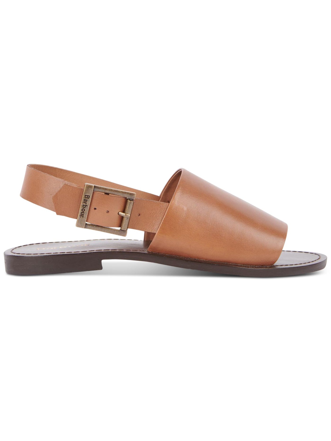 BARBOUR Womens Brown 0.5 Heel Adjustable Strap Logo Moreda Round Toe Block Heel Buckle Leather Slingback Sandal 40