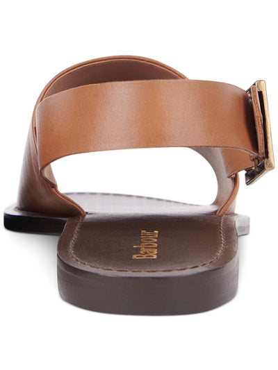 BARBOUR Womens Brown Adjustable Strap Logo Moreda Round Toe Block Heel Buckle Leather Slingback Sandal 38