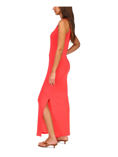 MICHAEL MICHAEL KORS Womens Coral Ribbed Slitted Ring Detail Unlined Sleeveless Scoop Neck Maxi Sheath Dress M