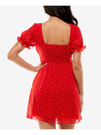 B DARLIN Womens Red Ruffled Lined Polka Dot Short Sleeve Sweetheart Neckline Mini Evening A-Line Dress Juniors 5\6