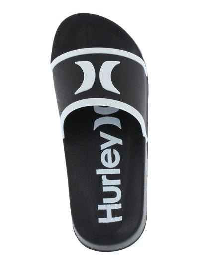 HURLEY Womens Black Mixed Media Contrast Logo Graphic Comfort Cushioned Raleigh Round Toe Slip On Slide Sandals Shoes 8 M