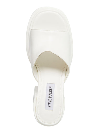 STEVE MADDEN Womens White 2-1/2" Platform Padded Goring Cagey Round Toe Block Heel Slip On Leather Heeled Sandal 10 M