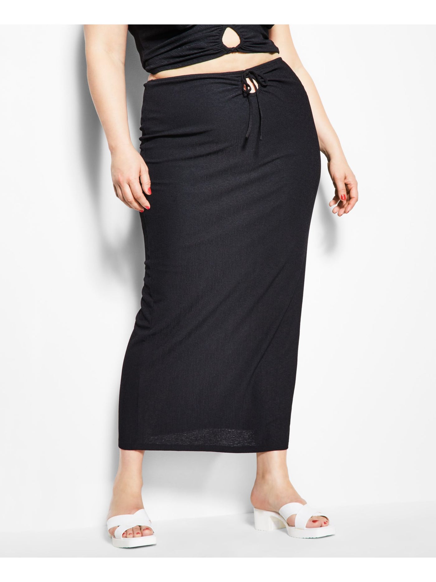 ROYALTY BY MALUMA Womens Black Ribbed Cut Out Pull-on Tie Detail Maxi Pencil Skirt M