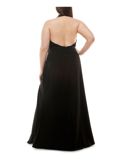 SPEECHLESS Womens Black Stretch Slitted Zippered Cutout Sleeveless Halter Full-Length Formal Gown Dress Plus 16W