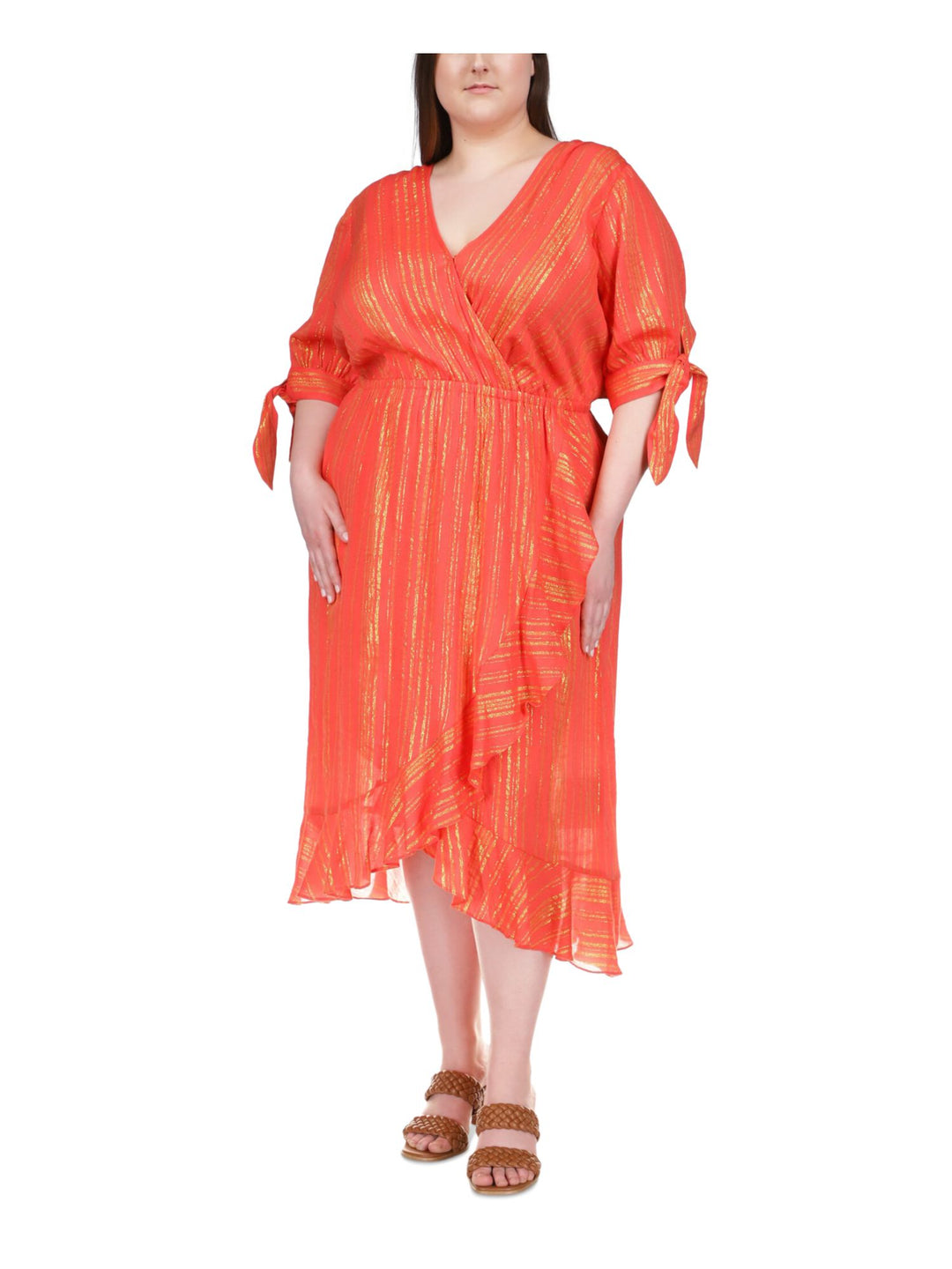 michael kors orange dress Michael Michael Kors Plus Size Metallic Crepe Wrap Dress - Sangria