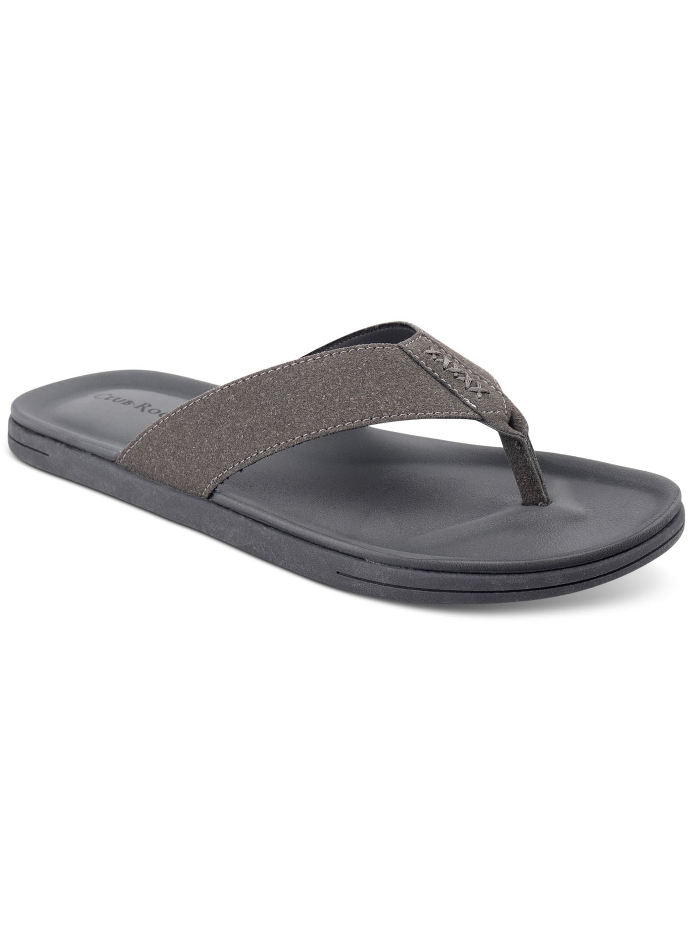 CLUBROOM Mens Gray Padded Riley Round Toe Slip On Flip Flop Sandal 11 M