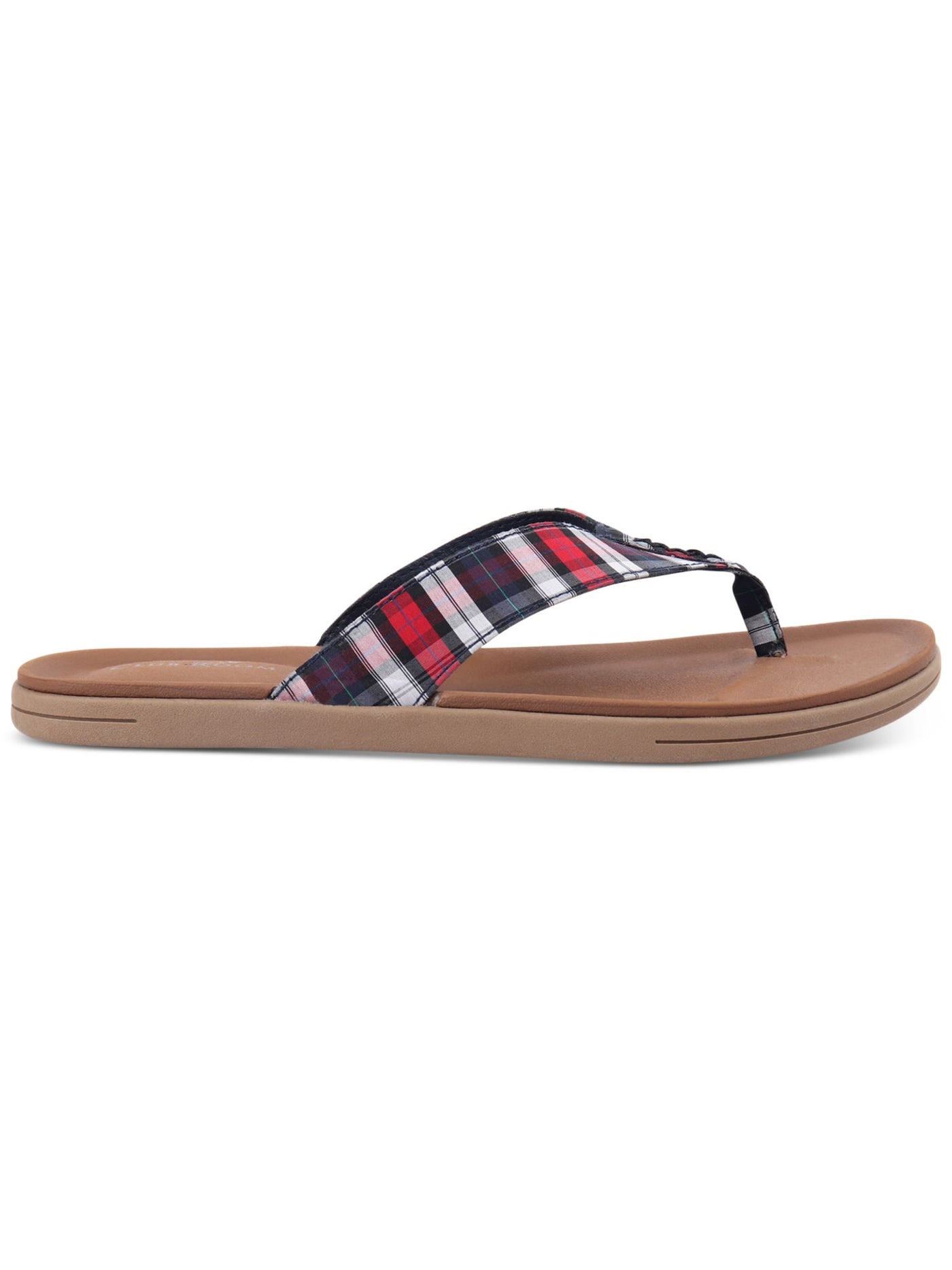 CLUBROOM Mens Navy Plaid Padded Riley Round Toe Slip On Flip Flop Sandal 7 M