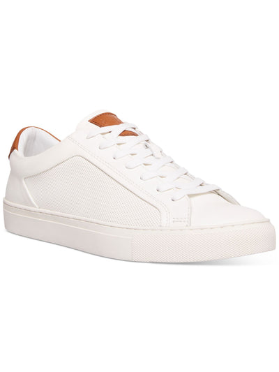 STEVE MADDEN Womens White Mixed Media Logo Patch On Tongue Contrast Heel Patch Perforated Padded Finkle Round Toe Lace-Up Leather Sneakers Shoes 9.5 M