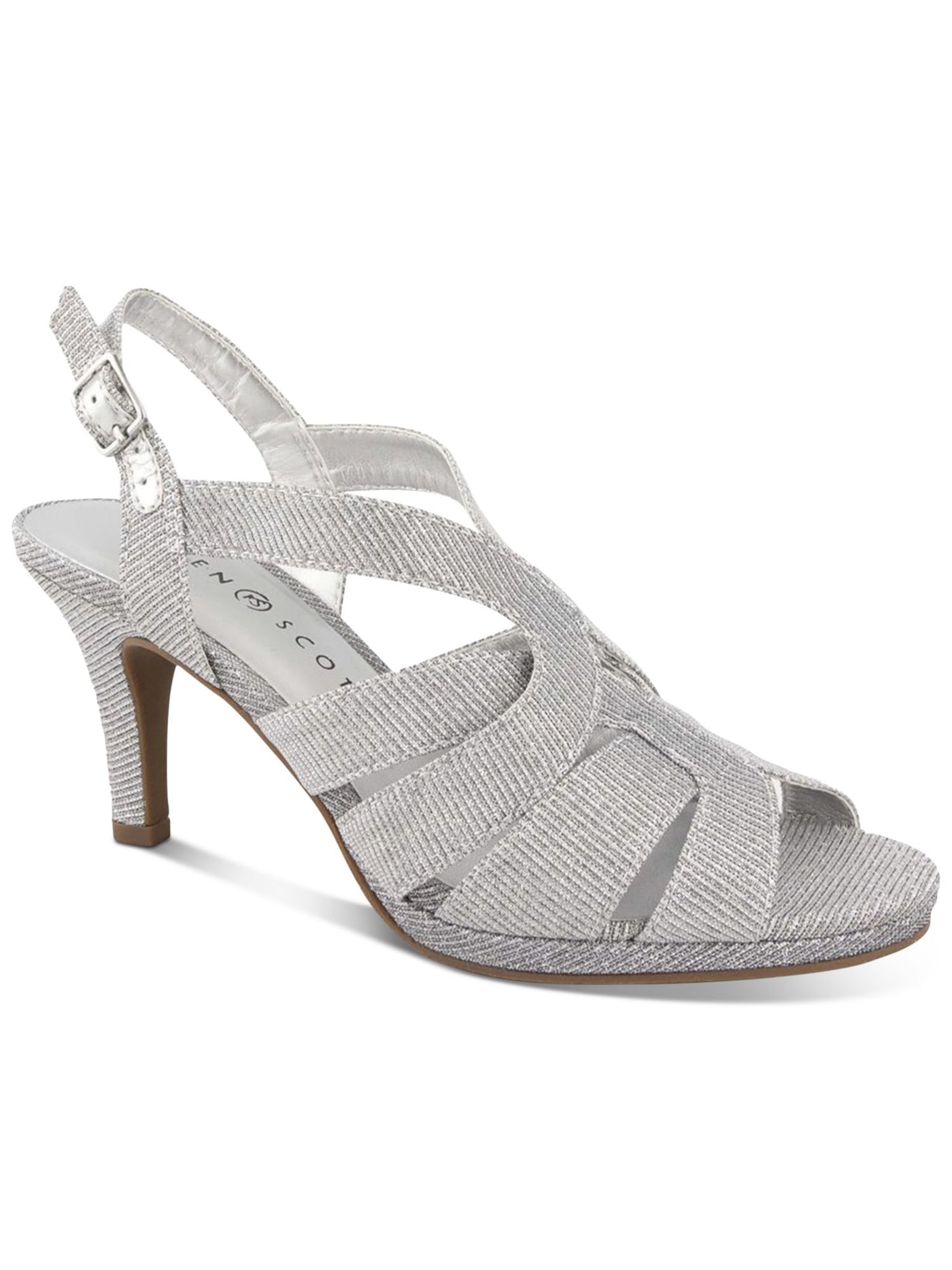 KAREN SCOTT Womens Silver Glitter Goring Cushioned Belindah Round Toe Stiletto Buckle Dress Slingback Sandal 9.5 M