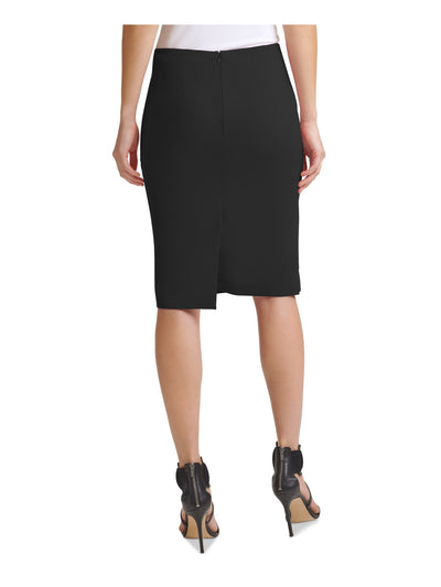 DKNY Womens Black Zippered Asymmetric Crossover Knee Length Wear To Work Pencil Skirt Petites 6P