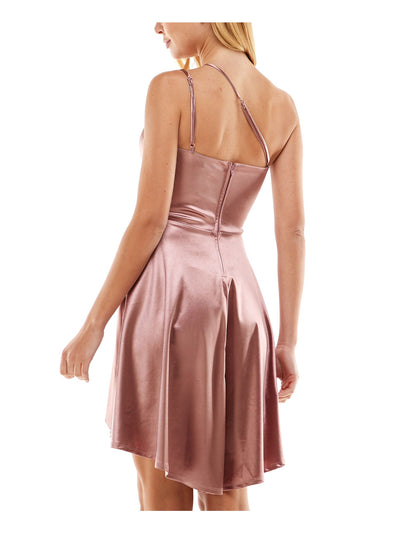 CITY STUDIO Womens Pink Zippered Cut Out Hi-lo Hem Sleeveless Asymmetrical Neckline Above The Knee Party Fit + Flare Dress Juniors 17