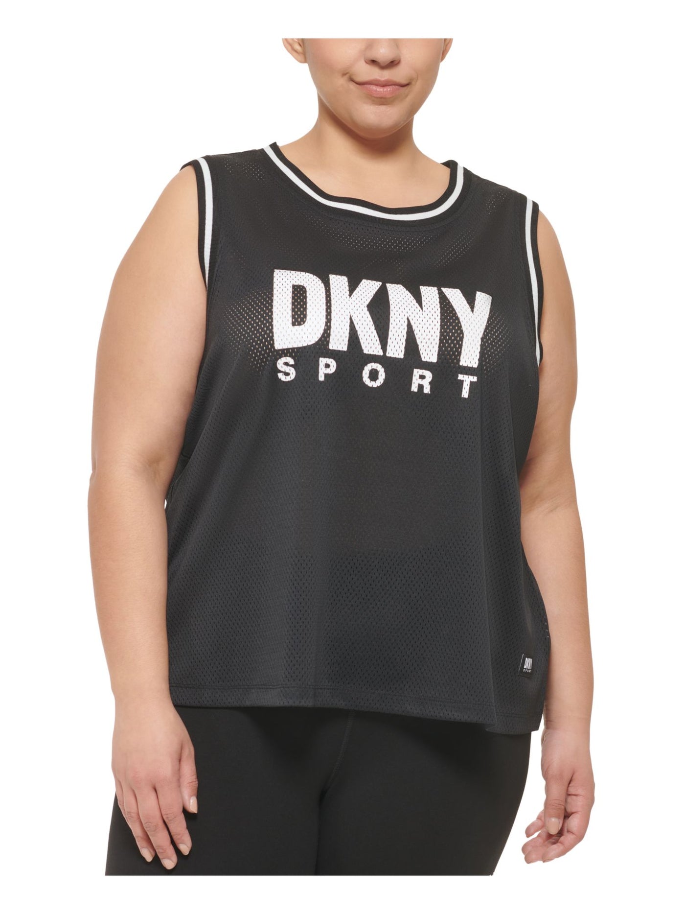DKNY Womens Black Logo Graphic Sleeveless Crew Neck Active Wear Top Plus 3X