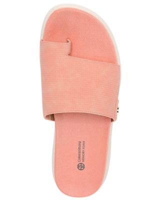 GIANI BERNINI Womens Pink Textured Goring Logo Cushioned Comfort Cristeena Round Toe Wedge Slip On Sandals Shoes M