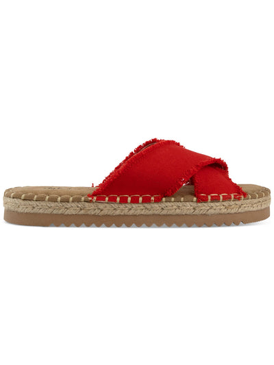 STYLE & COMPANY Womens Red Crisscross Straps Cushioned Woven Kelt Round Toe Platform Slip On Slide Sandals Shoes 7.5 M