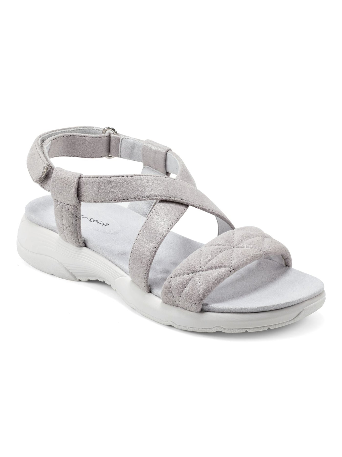 EASY SPIRIT Womens Silver Strappy Cushioned Arch Support Treasur Round Toe Wedge Slingback Sandal 8.5 M